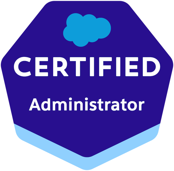 Blue heptagon of the Salesforce Administrator certification