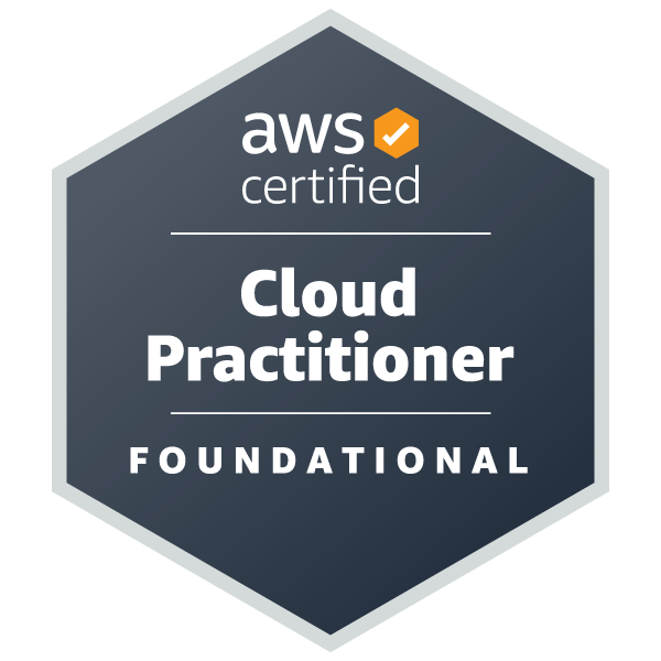 Grey hexagon icon of the AWS Cloud Practioner certificate